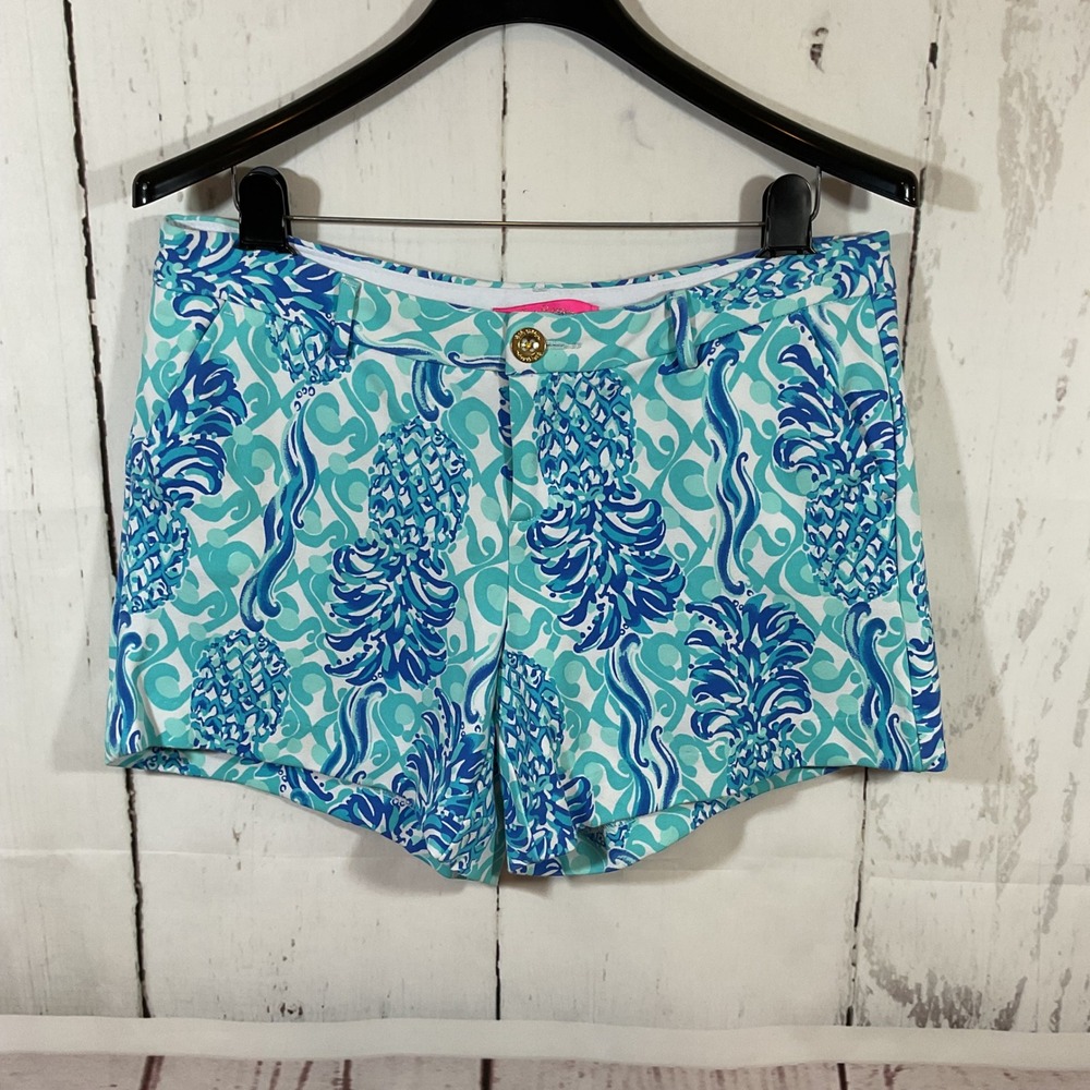 Lilly Pulitzer Callahan Shorts Womens 10 Blue Pineapple Print Tropical Preppy